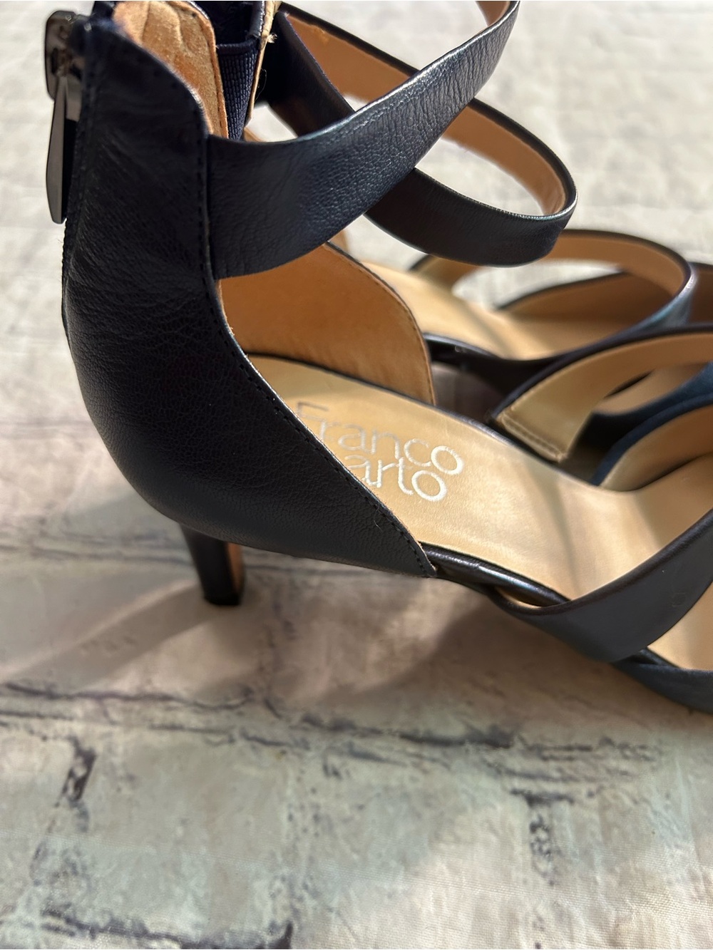 FRANCO SARTO DAVEY NAVY BLUE SUEDE ZIP BACK TWO STRAPS PUMPS WOMEN’S SIZE 8M - Picture 6 of 16